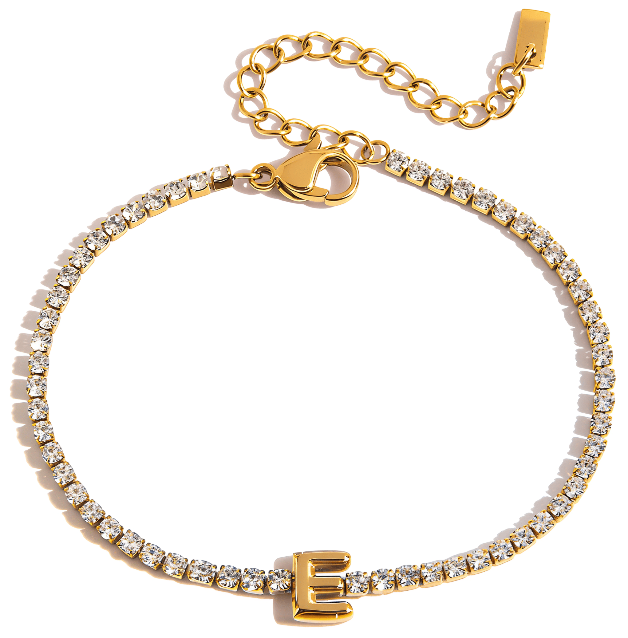 ELENYS Initial E – pozlacený náramek 18K žluté zlato Délka náramku: 16+5 cm / max. 21 cm