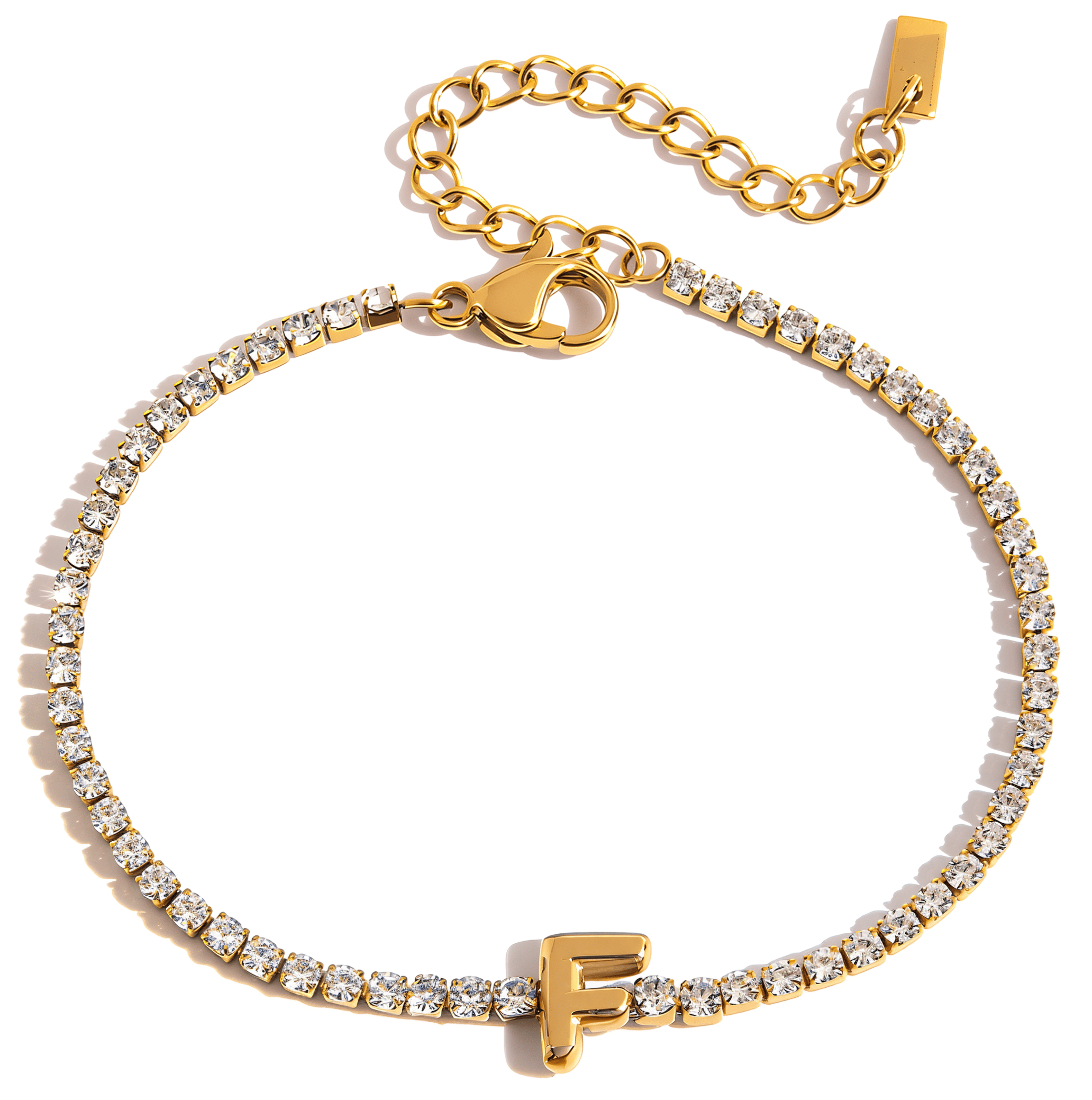 ELENYS Initial F – pozlacený náramek 18K žluté zlato Délka náramku: 16+5 cm / max. 21 cm