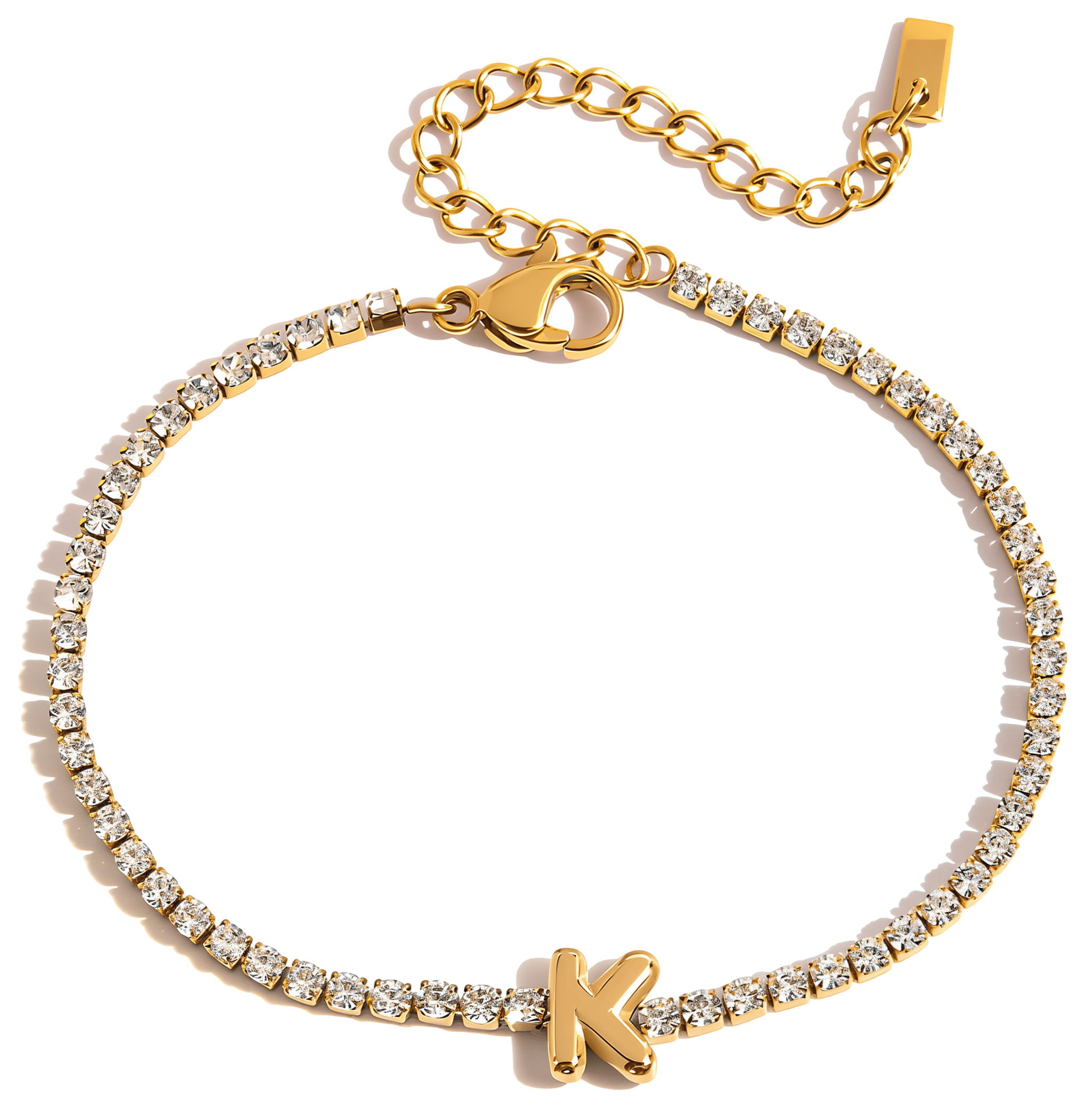 ELENYS Initial K – pozlacený náramek 18K žluté zlato Délka náramku: 16+5 cm / max. 21 cm