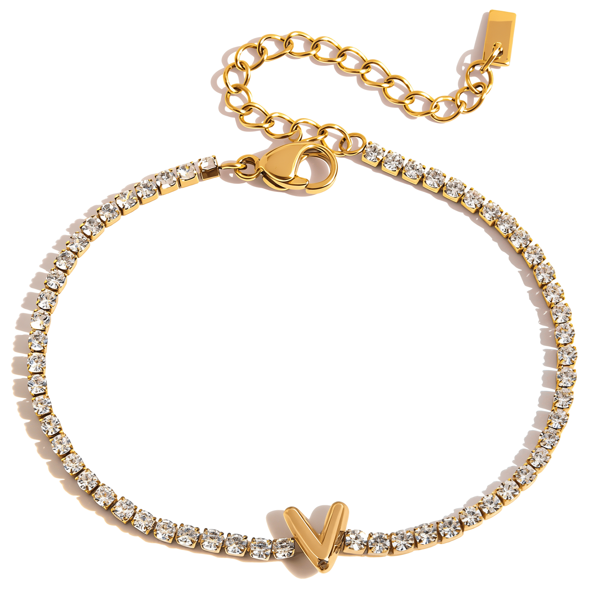 ELENYS Initial V – pozlacený náramek 18K žluté zlato Délka náramku: 16+5 cm / max. 21 cm