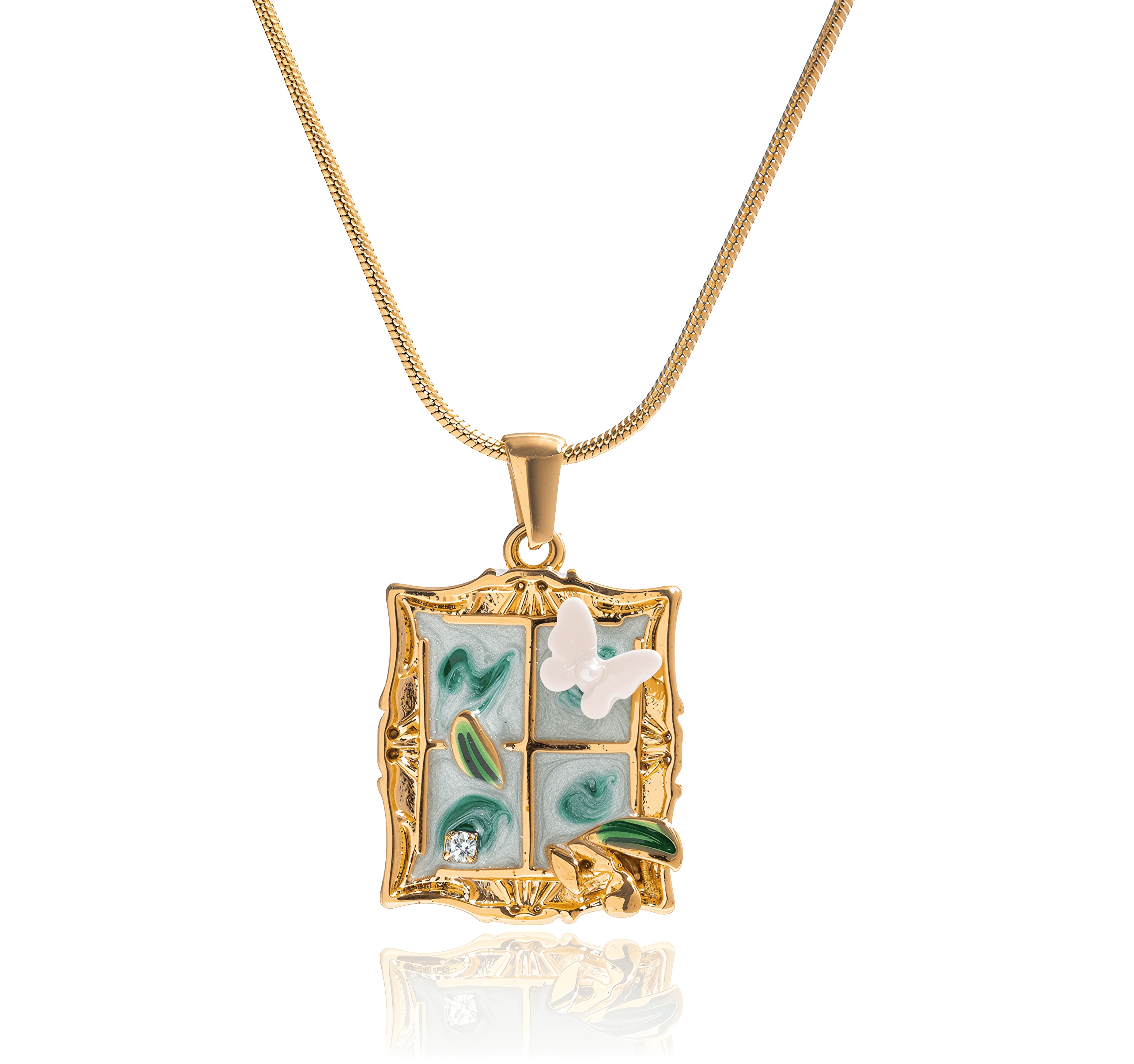 ELENYS Nostalgia Window – pozlacený náhrdelník 18K žluté zlato Délka: 45+5 cm / max. 50 cm