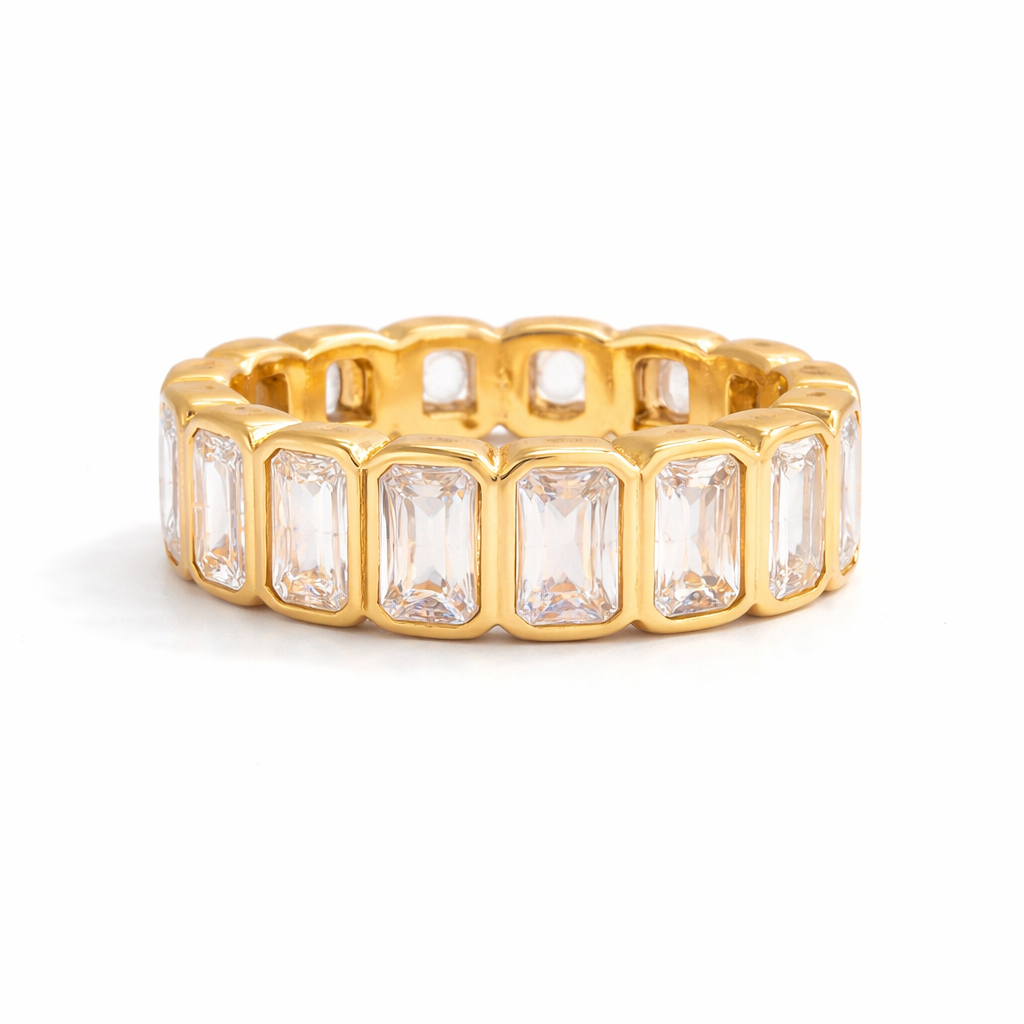 ELENYS Crystal Line – pozlacený prsten 18K žluté zlato Velikost: 8 (EU: 57-58)