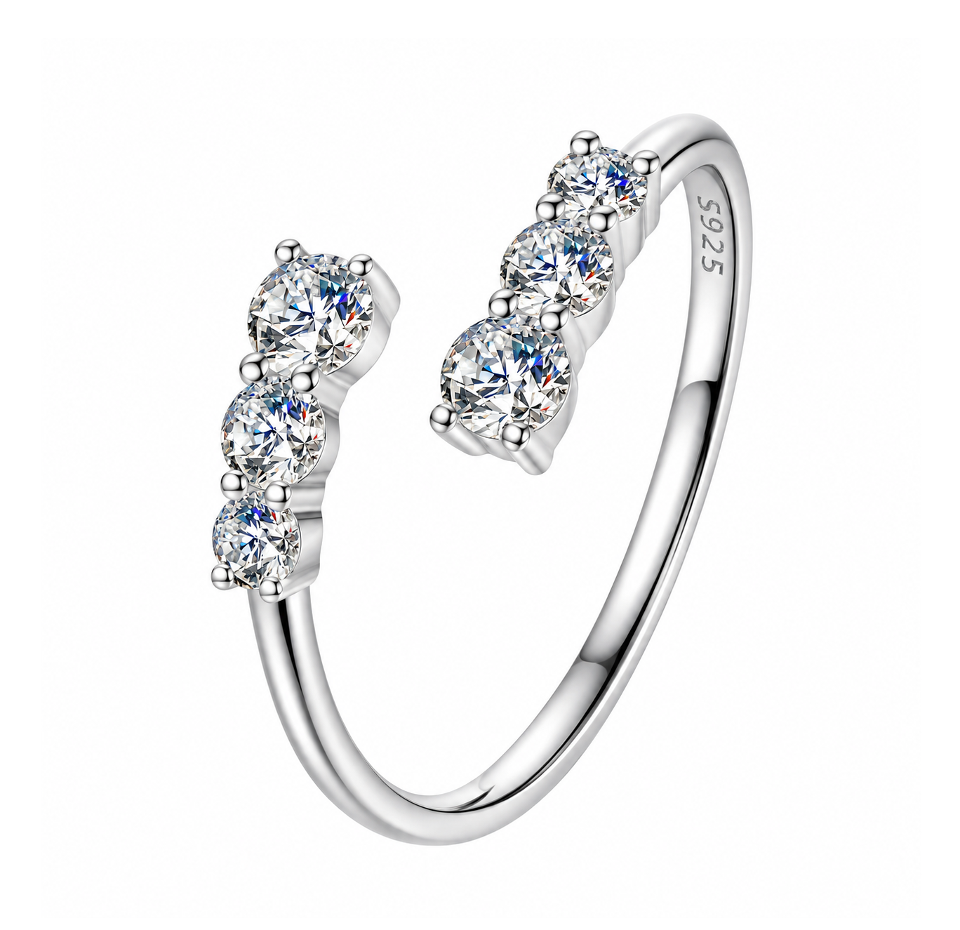 ELENYS Moissanite Glow | Stříbrný prsten s moissanity pozlacený bílým zlatem Velikost: Nastavitelná (52-56 mm)