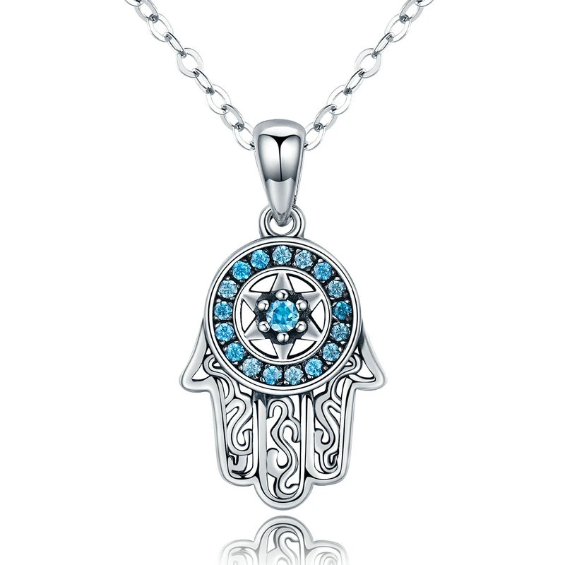 Elenys stříbný náhrdelník Hamsa Symbol ochrany