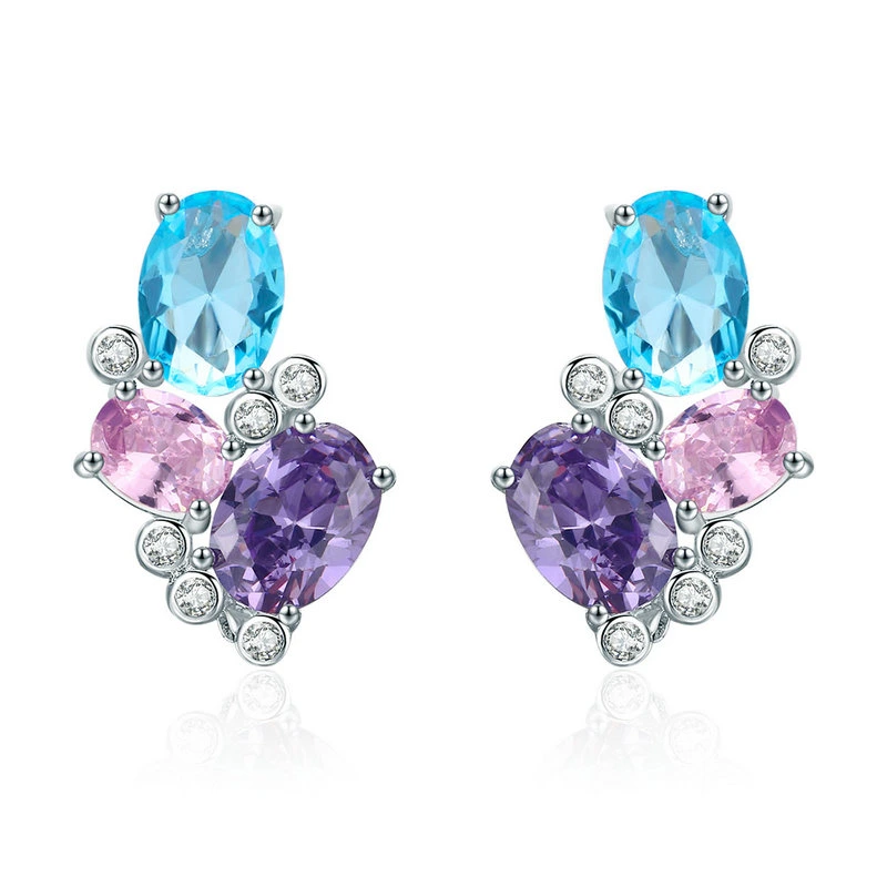 Elenys stříbrné platinované náušnice Barevné zirkony