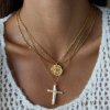 ELENYS Pearl Cross  pozlacený náhrdelník 18K žluté zlato