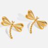 ELENYS Golden Dragonfly  pozlacené náušnice 18K žluté zlato