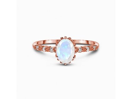 Royal Fashion prsten Nad mraky 14k růžové zlato Vermeil s drahokamem Moonstonem a drahokamy topazy GU-DR23095R-ROSEGOLD-MOONSTONE-TOPAZ (Velikost 10 (EU: 61-63))