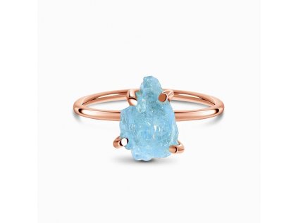 Royal Fashion prsten Raw 14k růžové zlato Vermeil s drahokamem akvamarínem GU-DR15849R-ROSEGOLD-AQUAMARINE (Velikost 10 (EU: 61-63))
