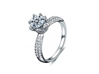 Royal Fashion stříbrný rhodiovaný prsten s drahokamem moissanitem HA-XJZ012-SILVER-MOISSANITE-ZIRCON (Velikost 5 (EU: 49-50))