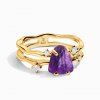 Royal Fashion prsten Pozitiva 18k zlato Vermeil s drahokamem ametystem a bílými safíry SKA-R006-YELLOWGOLD-AMETHYST (Velikost 10 (EU: 61-63))