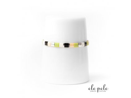 Miyuki/Tila bracelet on elastic band Green-black