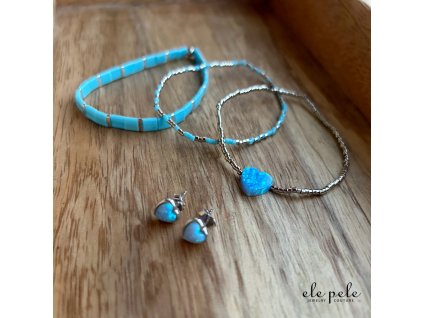 set Miyuki trio na gumicce Opal Heart blue silver nausnice