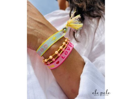 Ribbon Bracelet  with adjustable slider –  Good vibes turquoise-pink-yellow