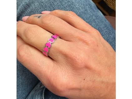 EP prstynek hearts neon pink silver V1