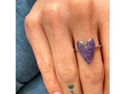 EP prsten.heart silver purple glitter V3