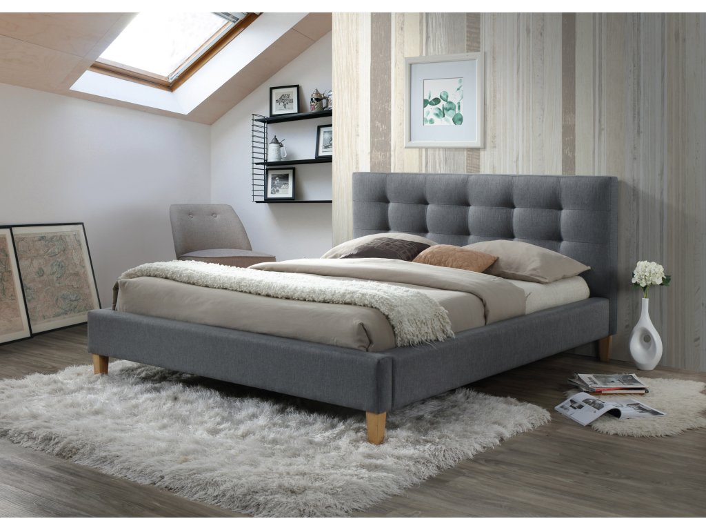 Kárpitozott ágy TEXAS 160 x 200 cm szürke | Elerheto otthon