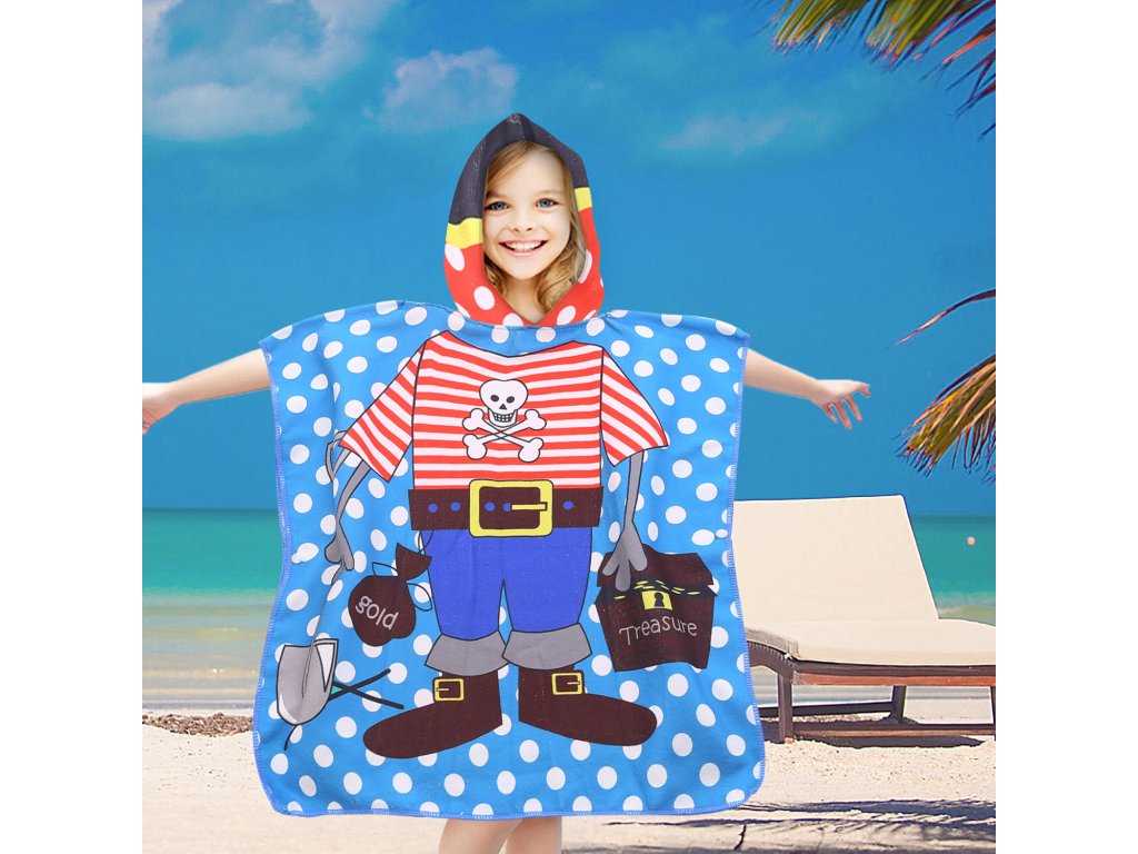 60514 detske ponco pirat a poklad modre 60 x 90 cm