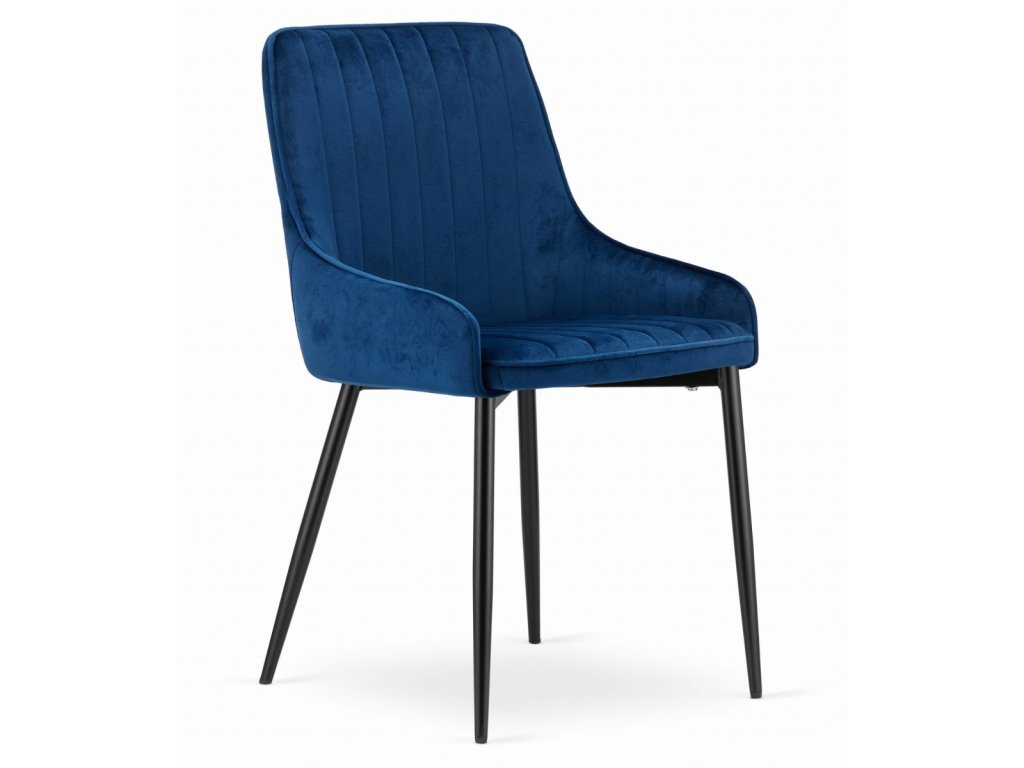 Moderní modrá sametová židle MONZA s černými kovovými nohami