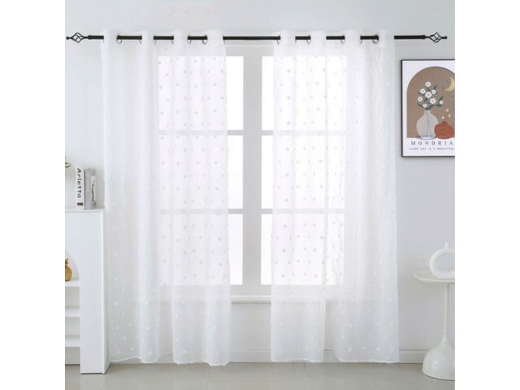 Jemný bílý závěs BRISA  s tečkovaným vzorem 140x250 cm