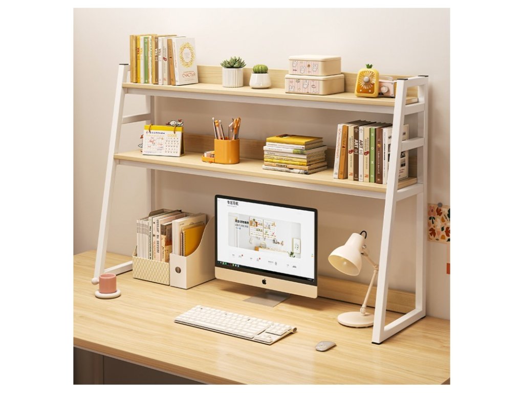 Multifunkční 3patrová police VERTEX bílá/dub pro organizaci pracovního prostoru