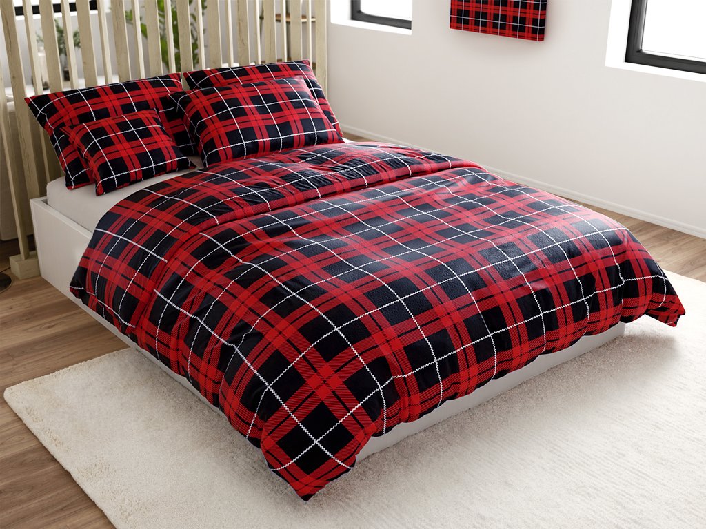 Elegantní povlečení mikroplyš ALBURY červené v kostkovaném vzoru