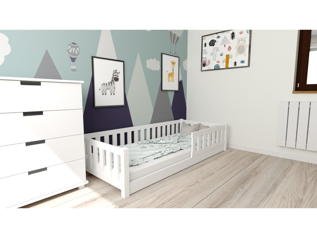 Kvalitní dětská Montessori postel PINELO 90 x 200 cm bílá pro útulný pokoj