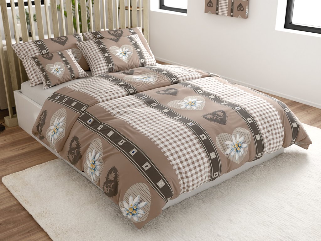 Stylové bavlněné povlečení COUNTRY HEART béžové s motivem srdcí