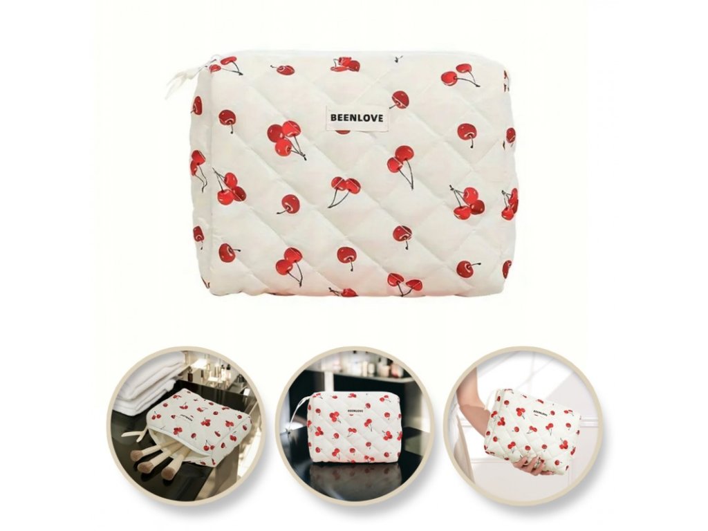 Kosmetická taška BEENLOVE krémová 19x24 cm s motivem třešní