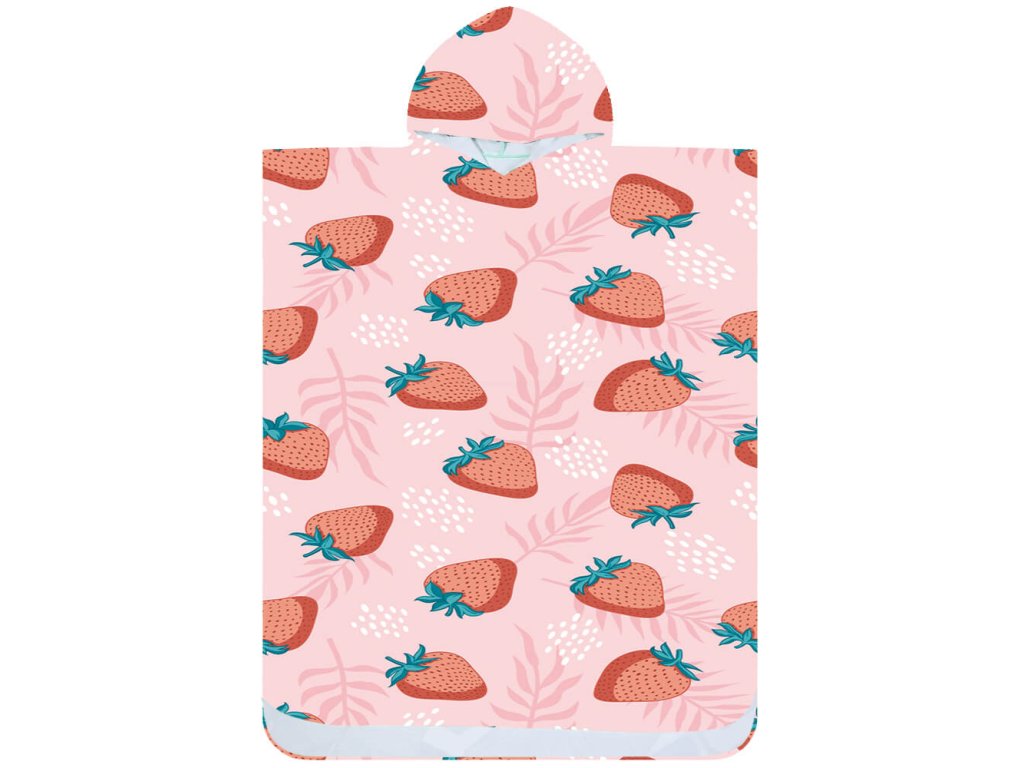 Plážové pončo STRAWBERRIES růžové 80x145 cm s motivem jahod