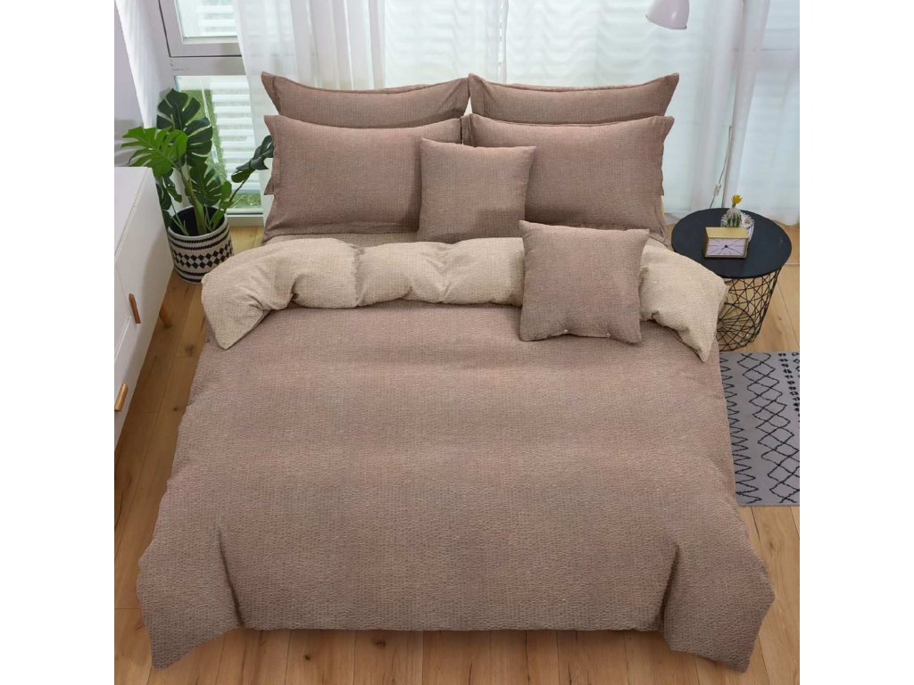Oboustranné krepové povlečení TABULA hnědé + polštářek 40x50 cm