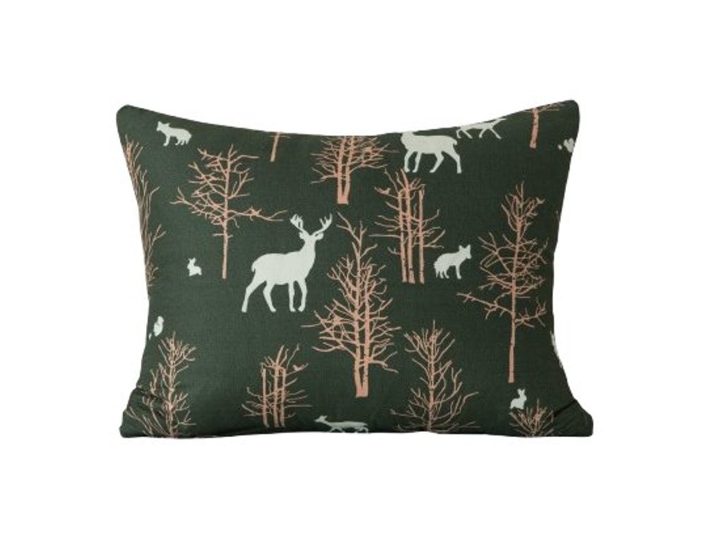 Povlak na polštář z mikrovlákna OAK DEER tmavě zelený 40x50 cm s jeleny