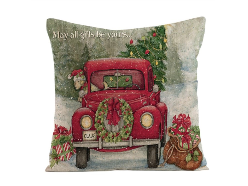 Vánoční povlak na polštář JINGLEVAN barevný 45x45 cm s autem