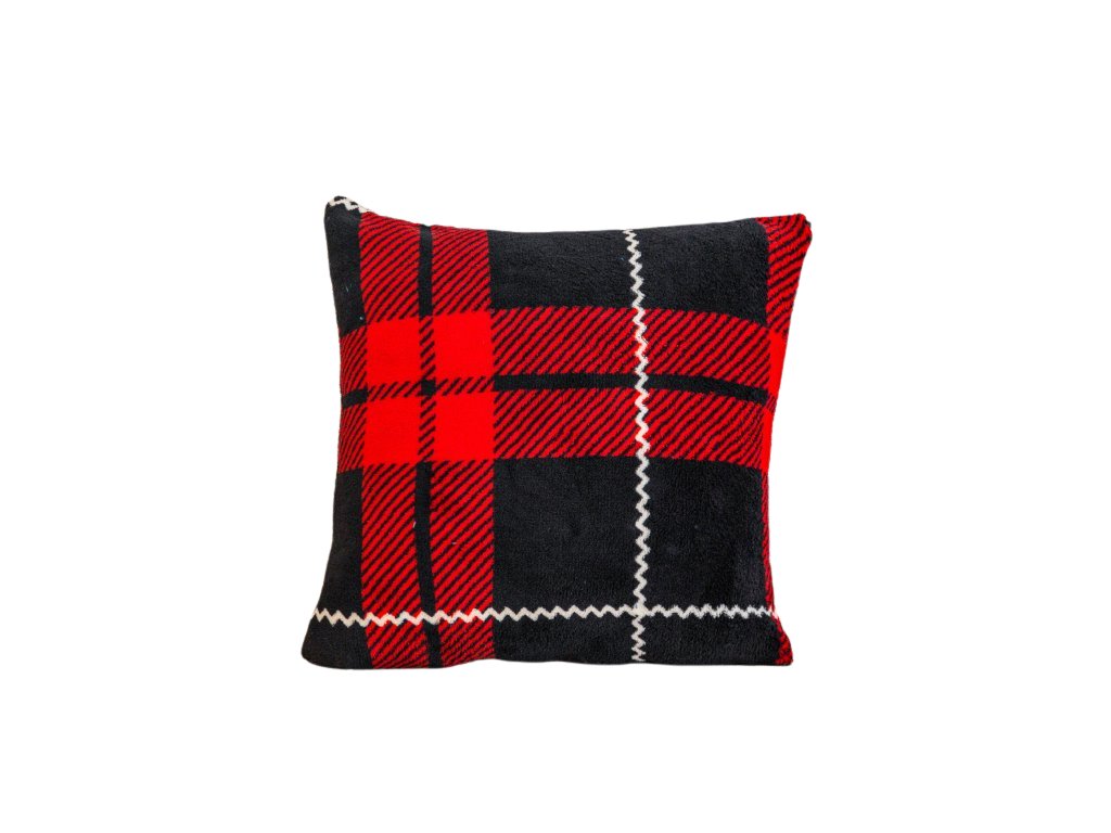 Mikroplyšový povlak ALBURY 45x45 cm červený s kostkovaným vzorem