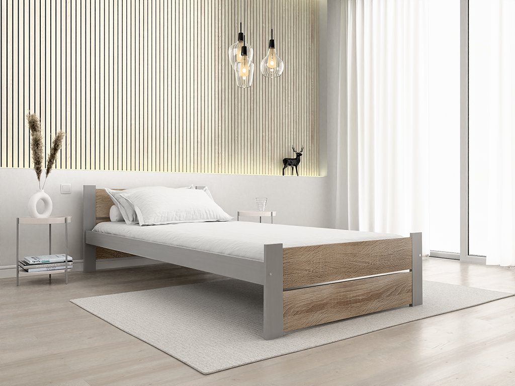 Ágy IKAROS DOUBLE 90 x 200 cm, sonoma tölgy/szürke