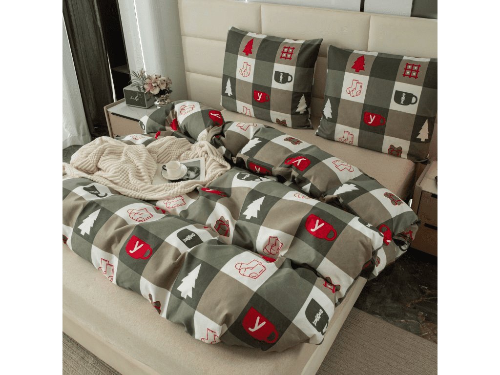 Povlečení z mikrovlákna CHRISTMAS SOCKS zelené s vánočními motivy