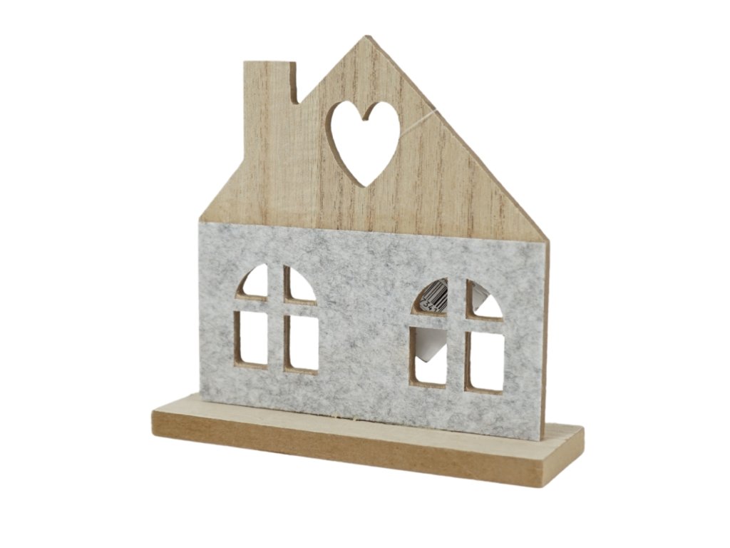 Dřevěný dekorativní domeček HEARTLY 14 cm s výřezem srdce