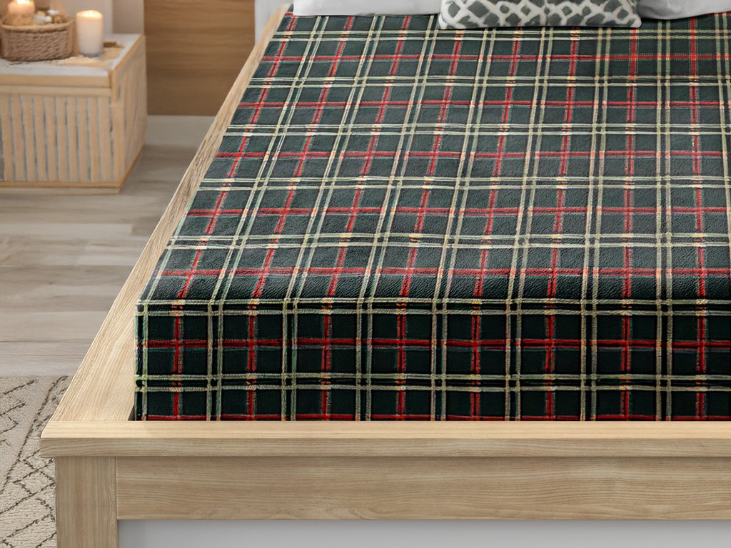 Prostěradlo GLENMOORE 200x200 zelené s kostkovaným motivem