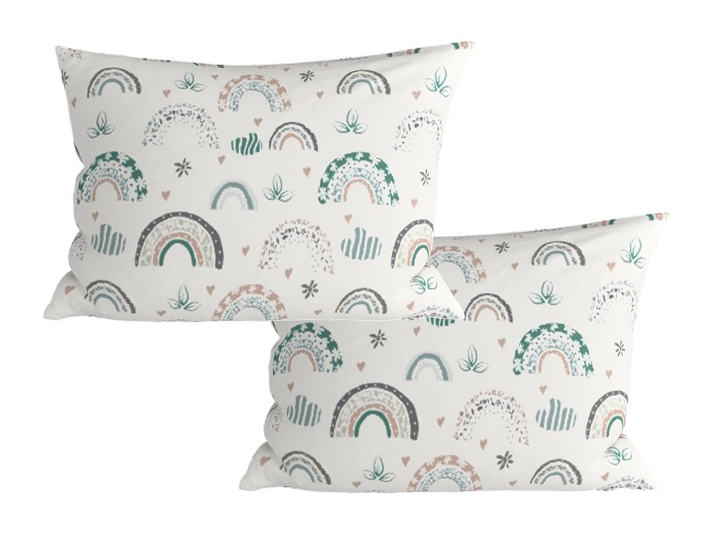 Bílé povlaky RAINUBI 40x60 cm s duhovým motivem