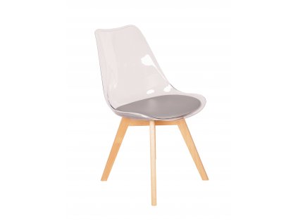 krzeslo przezroczyste tapicerowane siedzisko szare camila nogi naturalne skandynawskie transparent
