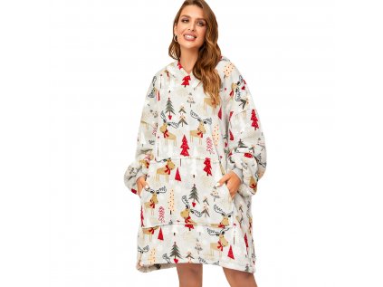 YULE HUG világosszürke báránybunda hatású kapucnis, ujjas pléd