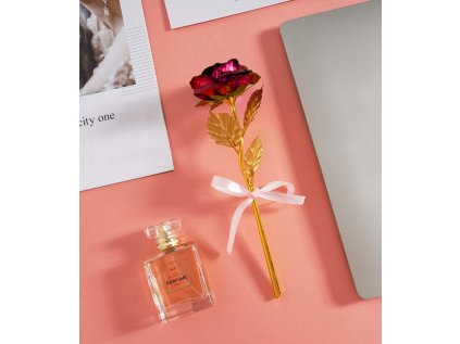 Romantický dárek: Věčná růže se zlatým stonkem SIF, červená