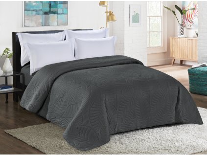 Tmavě šedý přehoz na postel se vzorem LEAVES (Méret 170 x 210 cm)