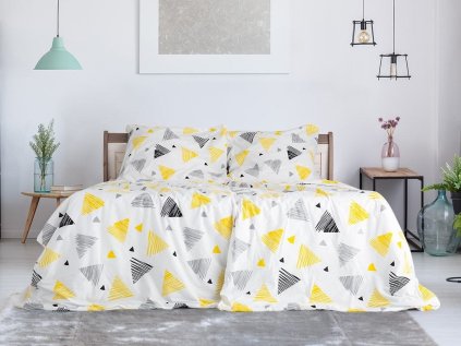 Moderní krepové povlečení TRIANGLE bílé s geometrickým vzorem