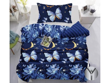 Černé bavlněné povlečení BUTTERFLY AND MOON s motýly a měsícem