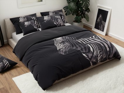 3D povlečení z mikrovlákna ZEBRA černé – moderní design s divokým motivem