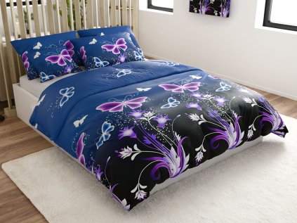 Elegantní povlečení mikroplyš VIOLET BUTTERFLY tmavě modré s motýly