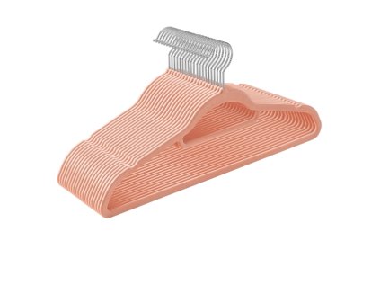 Růžová ramínka s velurovým potahem, sada 20 ks, protiskluzová