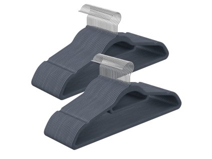 Ramínko na oblečení s šedým velurem, protiskluzový povrch, sada 20 ks
