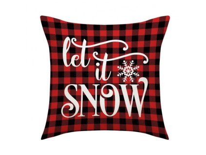 Vánoční povlak na polštář LET IT SNOW 45x45 cm s kostkovaným vzorem